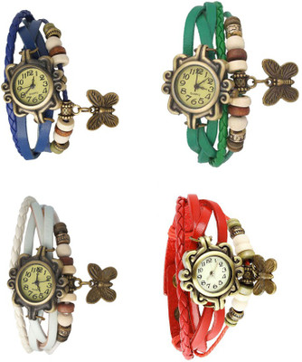 

Kissu Vintage Rakhi Combo of 4 Blue, White, Green And Red Watch - For Women