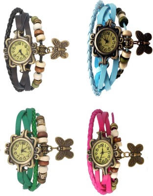NS18 Vintage Butterfly Rakhi Combo of 4 Black, Green, Sky Blue And Pink Analog Watch  - For Women   Watches  (NS18)