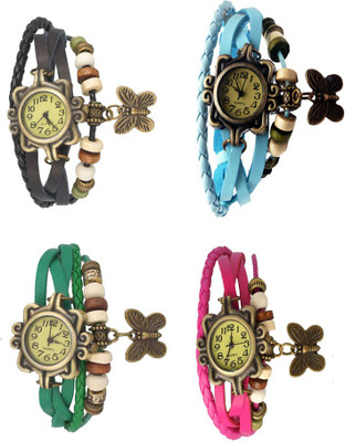 

Kissu Vintage Rakhi Combo of 4 Black, Green, Sky Blue And Pink Watch - For Women