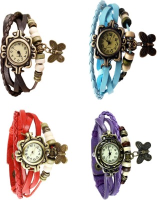 NS18 Vintage Butterfly Rakhi Combo of 4 Brown, Red, Sky Blue And Purple Analog Watch  - For Women   Watches  (NS18)