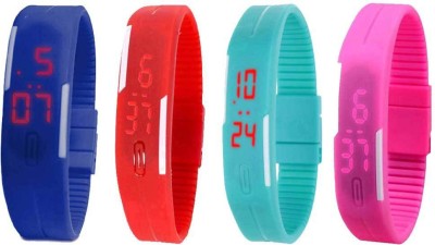 NS18 Silicone Led Magnet Band Watch Combo of 4 Blue, Red, Sky Blue And Pink Digital Watch  - For Couple   Watches  (NS18)