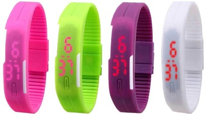 NS18 Silicone Led Magnet Band Combo of 4 Pink, Green, Purple And White Digital Watch  - For Boys & Girls   Watches  (NS18)