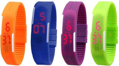 NS18 Silicone Led Magnet Band Combo of 4 Orange, Blue, Purple And Green Digital Watch  - For Boys & Girls   Watches  (NS18)