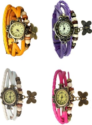NS18 Vintage Butterfly Rakhi Combo of 4 Yellow, White, Purple And Pink Analog Watch  - For Women   Watches  (NS18)