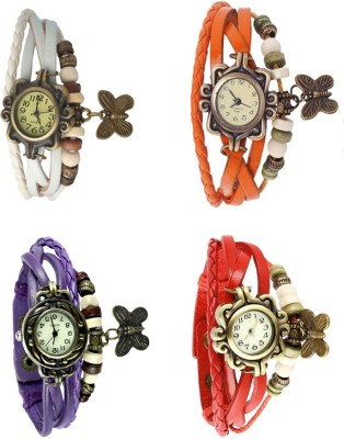 NS18 Vintage Butterfly Rakhi Combo of 4 White, Purple, Orange And Red Analog Watch  - For Women   Watches  (NS18)