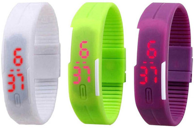 

NS18 Silicone Led Magnet Band Combo of 3 White, Green And Purple Watch - For Boys & Girls
