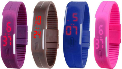 

NS18 Silicone Led Magnet Band Combo of 4 Purple, Brown, Blue And Pink Watch - For Boys & Girls