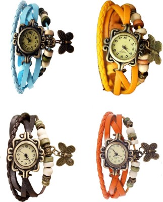 NS18 Vintage Butterfly Rakhi Combo of 4 Sky Blue, Brown, Yellow And Orange Analog Watch  - For Women   Watches  (NS18)