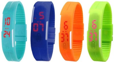 NS18 Silicone Led Magnet Band Combo of 4 Sky Blue, Blue, Orange And Green Digital Watch  - For Boys & Girls   Watches  (NS18)