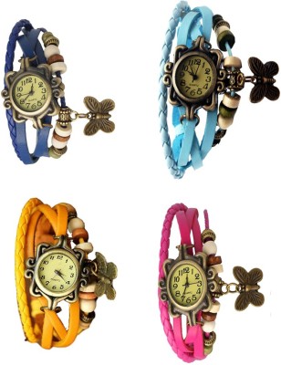 NS18 Vintage Butterfly Rakhi Combo of 4 Blue, Yellow, Sky Blue And Pink Analog Watch  - For Women   Watches  (NS18)
