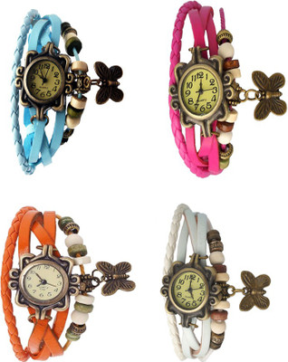 

Kissu Vintage Rakhi Combo of 4 Sky Blue, Orange, Pink And White Watch - For Women