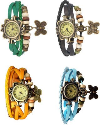 

Kissu Vintage Rakhi Combo of 4 Green, Yellow, Black And Sky Blue Watch - For Women