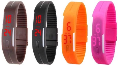 NS18 Silicone Led Magnet Band Combo of 4 Brown, Black, Orange And Pink Digital Watch  - For Boys & Girls   Watches  (NS18)