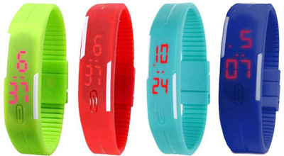 

NS18 Silicone Led Magnet Band Combo of 4 Green, Red, Sky Blue And Blue Watch - For Boys & Girls