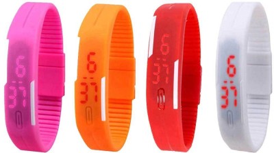 NS18 Silicone Led Magnet Band Combo of 4 Pink, Orange, Red And White Digital Watch  - For Boys & Girls   Watches  (NS18)