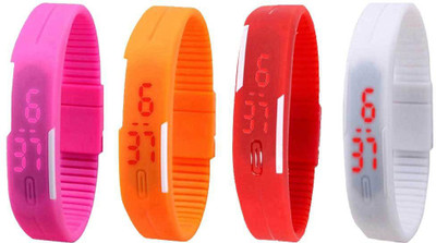 NS18 Silicone Led Magnet Band Combo of 4 Pink, Orange, Red And White Digital Watch  - For Boys & Girls   Watches  (NS18)