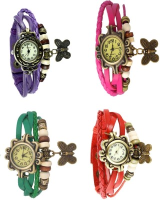 NS18 Vintage Butterfly Rakhi Combo of 4 Purple, Green, Pink And Red Analog Watch  - For Women   Watches  (NS18)