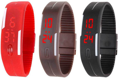 

Kissu Led Band Watch Combo of 3 Red, Brown And Black Watch - For Couple