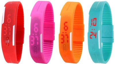 NS18 Silicone Led Magnet Band Watch Combo of 4 Red, Pink, Orange And Sky Blue Digital Watch  - For Couple   Watches  (NS18)