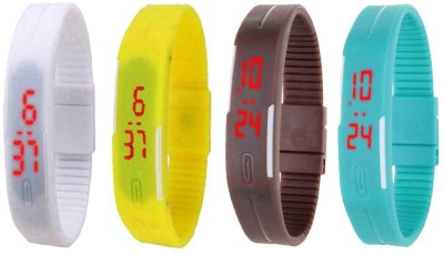 NS18 Silicone Led Magnet Band Watch Combo of 4 White, Yellow, Brown And Sky Blue Digital Watch  - For Couple   Watches  (NS18)