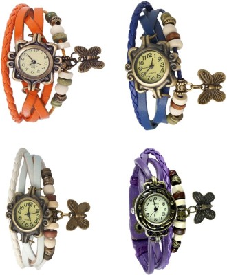 NS18 Vintage Butterfly Rakhi Combo of 4 Orange, White, Blue And Purple Analog Watch  - For Women   Watches  (NS18)
