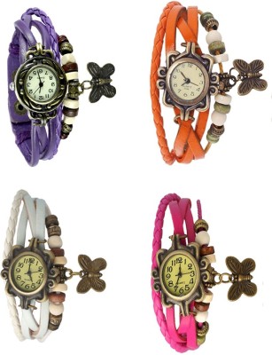 NS18 Vintage Butterfly Rakhi Combo of 4 Purple, White, Orange And Pink Analog Watch  - For Women   Watches  (NS18)