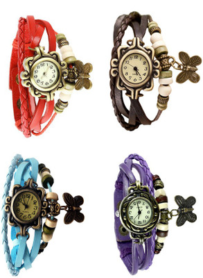 

Kissu Vintage Rakhi Combo of 4 Red, Sky Blue, Brown And Purple Watch - For Women