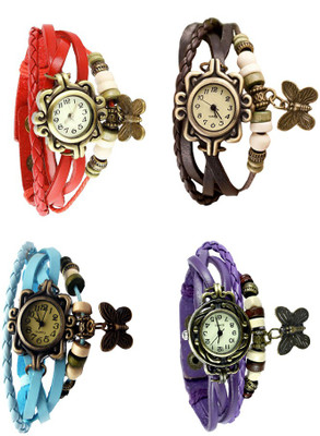 NS18 Vintage Butterfly Rakhi Combo of 4 Red, Sky Blue, Brown And Purple Analog Watch  - For Women   Watches  (NS18)