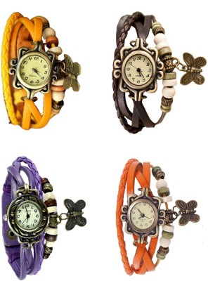NS18 Vintage Butterfly Rakhi Combo of 4 Yellow, Purple, Brown And Orange Analog Watch  - For Women   Watches  (NS18)