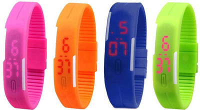 

NS18 Silicone Led Magnet Band Combo of 4 Pink, Orange, Blue And Green Watch - For Boys & Girls