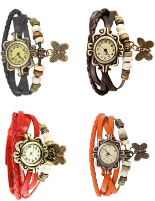 

Kissu Vintage Rakhi Combo of 4 Black, Red, Brown And Orange Watch - For Women
