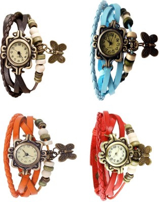 NS18 Vintage Butterfly Rakhi Combo of 4 Brown, Orange, Sky Blue And Red Analog Watch  - For Women   Watches  (NS18)