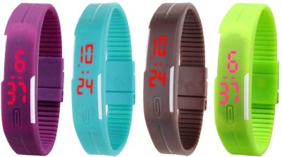 NS18 Silicone Led Magnet Band Combo of 4 Purple, Sky Blue, Brown And Green Digital Watch  - For Boys & Girls   Watches  (NS18)