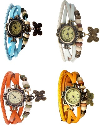 NS18 Vintage Butterfly Rakhi Combo of 4 Sky Blue, Orange, White And Yellow Analog Watch  - For Women   Watches  (NS18)