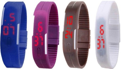 NS18 Silicone Led Magnet Band Combo of 4 Blue, Purple, Brown And White Digital Watch  - For Boys & Girls   Watches  (NS18)
