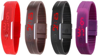 NS18 Silicone Led Magnet Band Watch Combo of 4 Red, Brown, Black And Purple Digital Watch  - For Couple   Watches  (NS18)