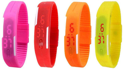 NS18 Silicone Led Magnet Band Combo of 4 Pink, Red, Orange And Yellow Digital Watch  - For Boys & Girls   Watches  (NS18)