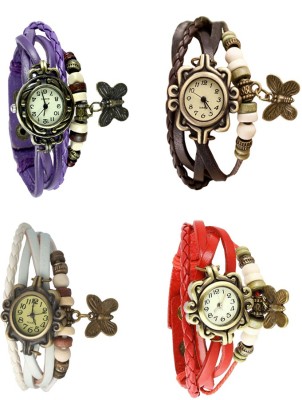 NS18 Vintage Butterfly Rakhi Combo of 4 Purple, White, Brown And Red Analog Watch  - For Women   Watches  (NS18)