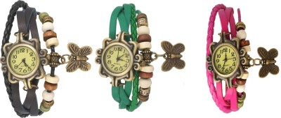NS18 Vintage Butterfly Rakhi Watch Combo of 3 Black, Green And Pink Analog Watch  - For Women   Watches  (NS18)