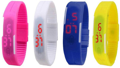 

Kissu Led Magnet Band Combo of 4 Pink, White, Blue And Yellow Watch - For Men & Women