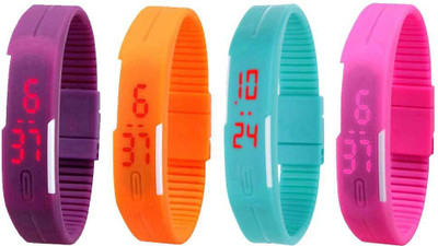 

Kissu Led Magnet Band Combo of 4 Purple, Orange, Sky Blue And Pink Watch - For Men & Women
