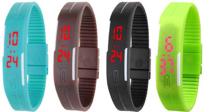 

NS18 Silicone Led Magnet Band Combo of 4 Sky Blue, Brown, Black And Green Watch - For Boys & Girls