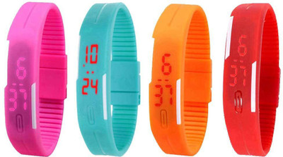 

NS18 Silicone Led Magnet Band Watch Combo of 4 Pink, Sky Blue, Orange And Red Watch - For Couple