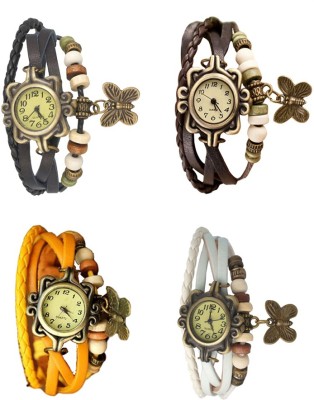 NS18 Vintage Butterfly Rakhi Combo of 4 Black, Yellow, Brown And White Analog Watch  - For Women   Watches  (NS18)