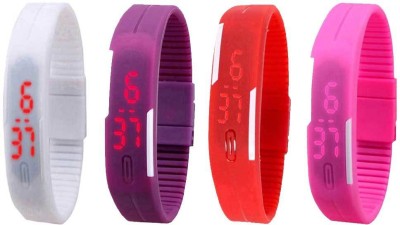 NS18 Silicone Led Magnet Band Watch Combo of 4 White, Purple, Red And Pink Digital Watch  - For Couple   Watches  (NS18)