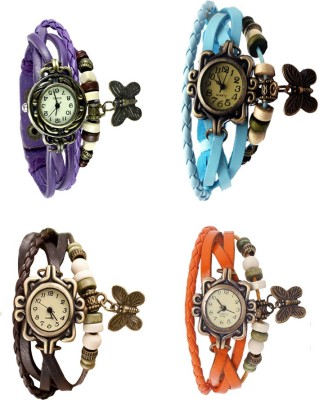 NS18 Vintage Butterfly Rakhi Combo of 4 Purple, Brown, Sky Blue And Orange Analog Watch  - For Women   Watches  (NS18)