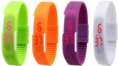 NS18 Silicone Led Magnet Band Combo of 4 Green, Orange, Purple And White Digital Watch  - For Boys & Girls   Watches  (NS18)