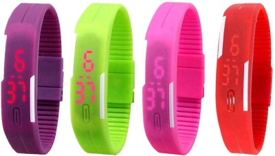 NS18 Silicone Led Magnet Band Watch Combo of 4 Purple, Green, Pink And Red Digital Watch  - For Couple   Watches  (NS18)