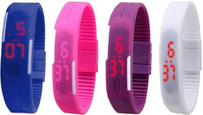 NS18 Silicone Led Magnet Band Combo of 4 Blue, Pink, Purple And White Digital Watch  - For Boys & Girls   Watches  (NS18)