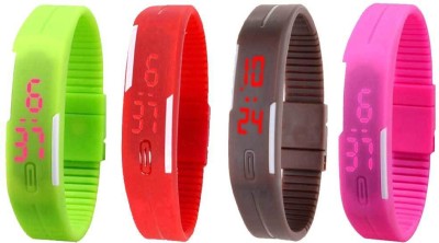 NS18 Silicone Led Magnet Band Combo of 4 Green, Red, Brown And Pink Digital Watch  - For Boys & Girls   Watches  (NS18)
